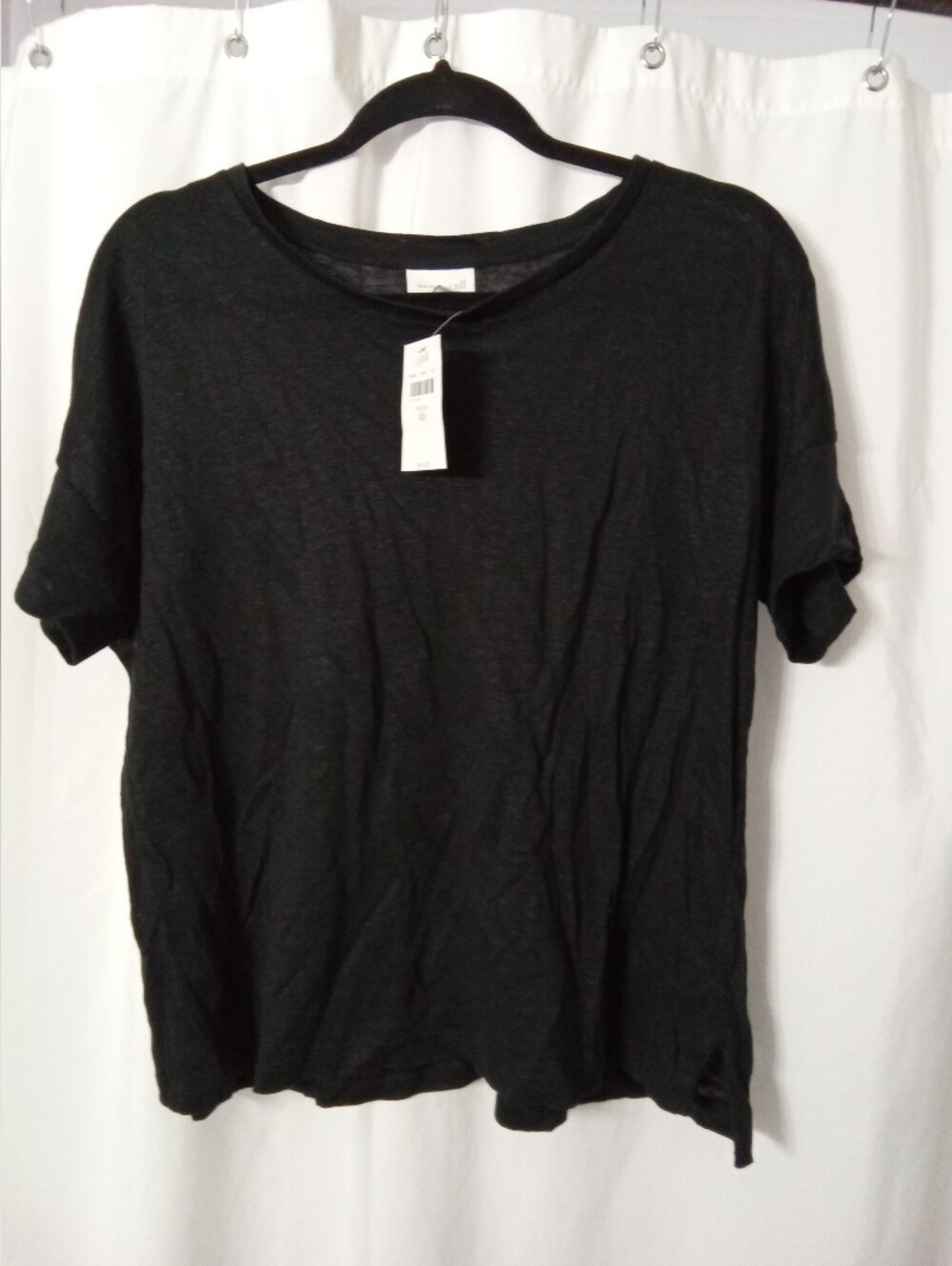 NWT J.Jill Black Linen Top Shirt Short Sleeve Lightweight Sheer Casual Office XS